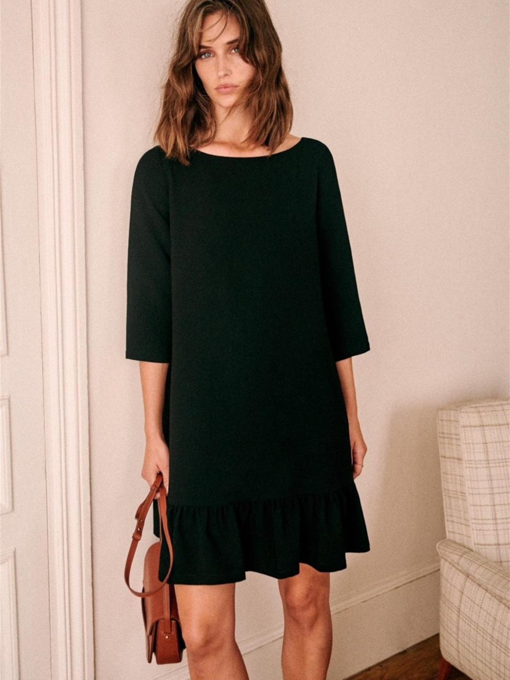 Sézane Black Auberie Dress, Robe Auberie Noir.  US 6, FR 38.  NWT
